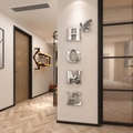 Modern 3D silver acrylic mirror HOME wall sticker with butterfly decoration - Silver (JM3343)