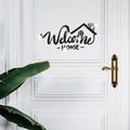 Sticker mural miroir Welcome Home moderne avec silhouette de maison sur une porte blanche - Noir