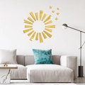 Goldenes Acryl-Sonnenstrahl Spiegel-Wandtattoo Set mit Schmetterlingen für die Deko - Gold (JM3239-Gold)
