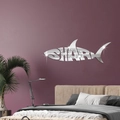 Sticker mural 3D miroir en acrylique motif requin avec texte SHARK pour décoration - Argenté