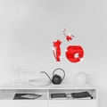 Adesivi murali gatto in acrilico rosso con boccia per pesci per decorazione murale moderna - Rosso (JM3263)