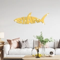 Sticker mural requin miroir doré 3D avec lettres SHARK pour décoration intérieure - Doré