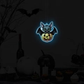 Luminous Halloween pumpkin and bat hanging ornament for festive indoor wall decoration - Blue