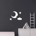 Mirror wall stickers with moon and stars for kids' bedroom decoration in silver acrylic - Silver
