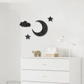 Schwarze 3D Wandaufkleber aus Acryl mit Mond Sterne und Wolken für Schlafzimmerdeko - Schwarz