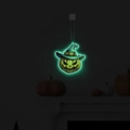 Leuchtende grüne Neon-Kürbis-Wanddekoration mit Hexenhut für Halloween-Atmosphäre - Grün