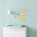 Gold acrylic moon cloud and stars mirror wall sticker set for baby nursery room decoration - Gold