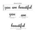 Creative 'you are beautiful' wall sticker in black cursive text, dimensions 29cm by 6cm - Ph-qt1110