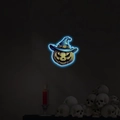 Adesivo murale Halloween zucca luminosa con cappello da mago ed effetto neon blu - Blu