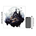 Autocollant mural château d'Halloween avec lune effrayante et dimensions affichées - Style Château Fantôme(WS-GW028)