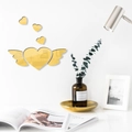 Stickers muraux 3D en acrylique miroir doré avec cœur ailé pour décoration de salon moderne - Doré