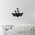 Stickers muraux 3D en acrylique noir coeur avec ailes pour décor de salon - Noir