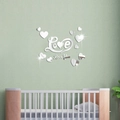 Silver mirror acrylic Love wall stickers with hearts for bedroom and nursery decor - Silver
