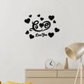3D black mirror acrylic wall sticker set with Love lettering and hearts for home decor - Black