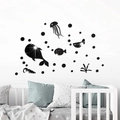 Moderne schwarze Acryl Spiegel Wandtattoo Ozean mit Wal und Qualle für Kinderzimmer - Schwarz