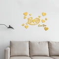 Golden acrylic mirror Love wall stickers with 3D heart shapes for living room decor - Gold