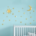 Stickers muraux miroir acrylique soleil lune et étoiles dorés pour chambre d'enfant - Doré