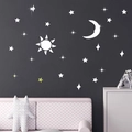 Stickers muraux miroir acrylique soleil et lune pour déco chambre d'enfant cosy - Argenté