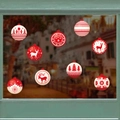 Pegatinas navideñas para ventanas con bolas rojas y blancas, alces y copos de nieve - Patrones de Bolas de Navidad Rojas y Blancas (PH-QT1283)