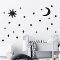 Stickers muraux 3D acryliques noir soleil lune et étoiles pour déco chambre moderne - Noir