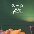 Silver mirror skull wall sticker in a modern living room setting for home decor - Silver