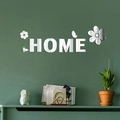 Adesivo murale 3D specchio argento HOME con girasoli e farfalle per decorazioni casa - Combinazione Lettera HOME Fiore Farfalla / Argento (JM3468)