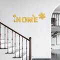 Adesivi murali 3D specchio dorati HOME con decorazioni fiori e farfalle - Combinazione Lettera HOME Fiore Farfalla / Oro (JM3468)