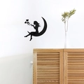Sticker mural romantique en acrylique noir, fille sur la lune pour décoration intérieure - Noir