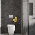 Letrero creativo de acrílico dorado para inodoro con texto decorativo para pared de baño - Dorado