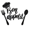Black acrylic 3D kitchen wall decor featuring Bon Appetit lettering and utensils - Black