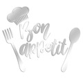 Modern 1mm acrylic 3D kitchen wall decor featuring Bon Appetit lettering and utensils - Silver