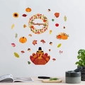 Thanksgiving wall stickers set featuring pumpkins, maple leaves, and a turkey for fall decor - Thanksgiving Wreath & Turkey Set (PH-QT1170)