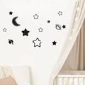 3D Acryl Spiegel Wandtattoo Set Sterne und Mond für Kinderzimmer Wanddekoration - Schwarz