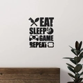 Adesivo murale 3D in acrilico specchiato Eat Sleep Game Repeat per stanza da gioco - Nero