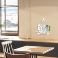 Modern 1mm acrylic coffee cup mirror wall sticker with leaf texture for home decor - Silver