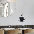 Modern black acrylic coffee cup mirror wall sticker for kitchen and dining room decor - Black