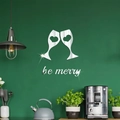 Acrylic mirror wall stickers featuring wine glasses and be merry text for kitchen decor - Silver