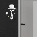 Dettaglio di adesivi murali a specchio in acrilico argento con cappello, cravatta e cuori - Set Gentleman (JM3437) / Argento (JM3437)