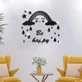 Makro-Detail von schwarzen Acryl-Wolken- und Regenbogen-Wandtattoos an einer Wohnzimmerwand - Schwarz