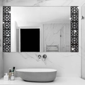 Detail of Chinese hollow geometric wall stickers on a modern bathroom mirror surface - Black