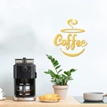 Golden acrylic mirror wall sticker featuring a coffee cup outline and artistic text decor - Gold