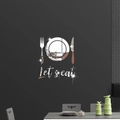 Mirror acrylic cutlery wall stickers with Let's eat text for kitchen and dining decor - Silver