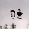Black acrylic mirror wall stickers with Eat Drink text and cutlery decor in kitchen - Black