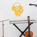 Golden acrylic mirror wall sticker featuring a rock gesture with headphones and Let's Rock text - Gold