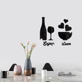 Detail of modern black acrylic wall stickers featuring wine bottles and love heart mirror effect - Black