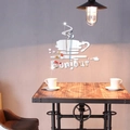 Silver mirror acrylic wall sticker featuring coffee cup design and Bonjour lettering decor - Silver
