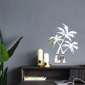 Moderne silberne Acryl-Spiegelwandaufkleber mit kreativem Kokosnussbaum-Trio-Design - Silber