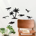 Details von hochglänzenden schwarzen Acryl-Wandstickern mit Dinosaurier- und Palmenmotiven - Schwarz
