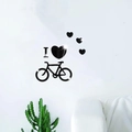 Adesivo murale specchio 3D con bicicletta e cuore per decorazione soggiorno moderno - Nero