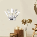 Detail of silver mirror cutlery wall sticker in a crown shape with stars for kitchen decor - Silver